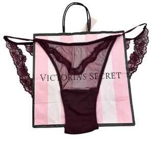 NEW Victoria's Secret Very Sexy Mini String Bikini Panty Burgundy Lace Trim XL